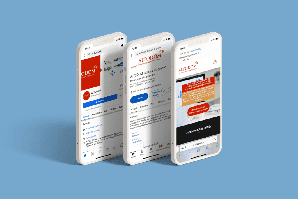 téléphone avec réseaux sociaux, newsletter et site internet