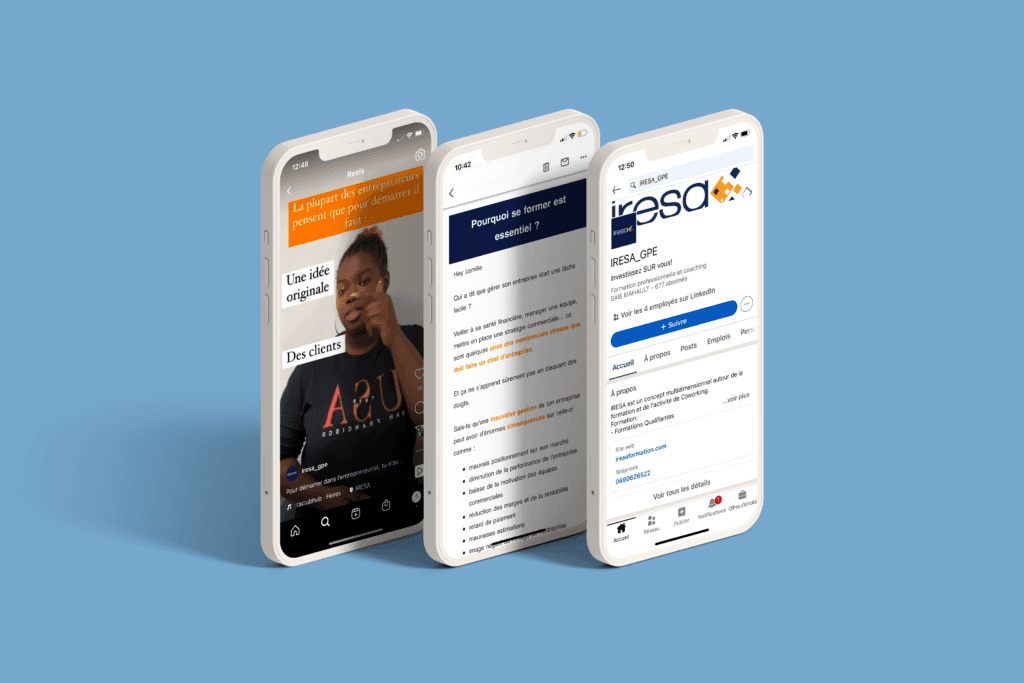 Un groupe de smartphones affichant une application mobile d’iresa.