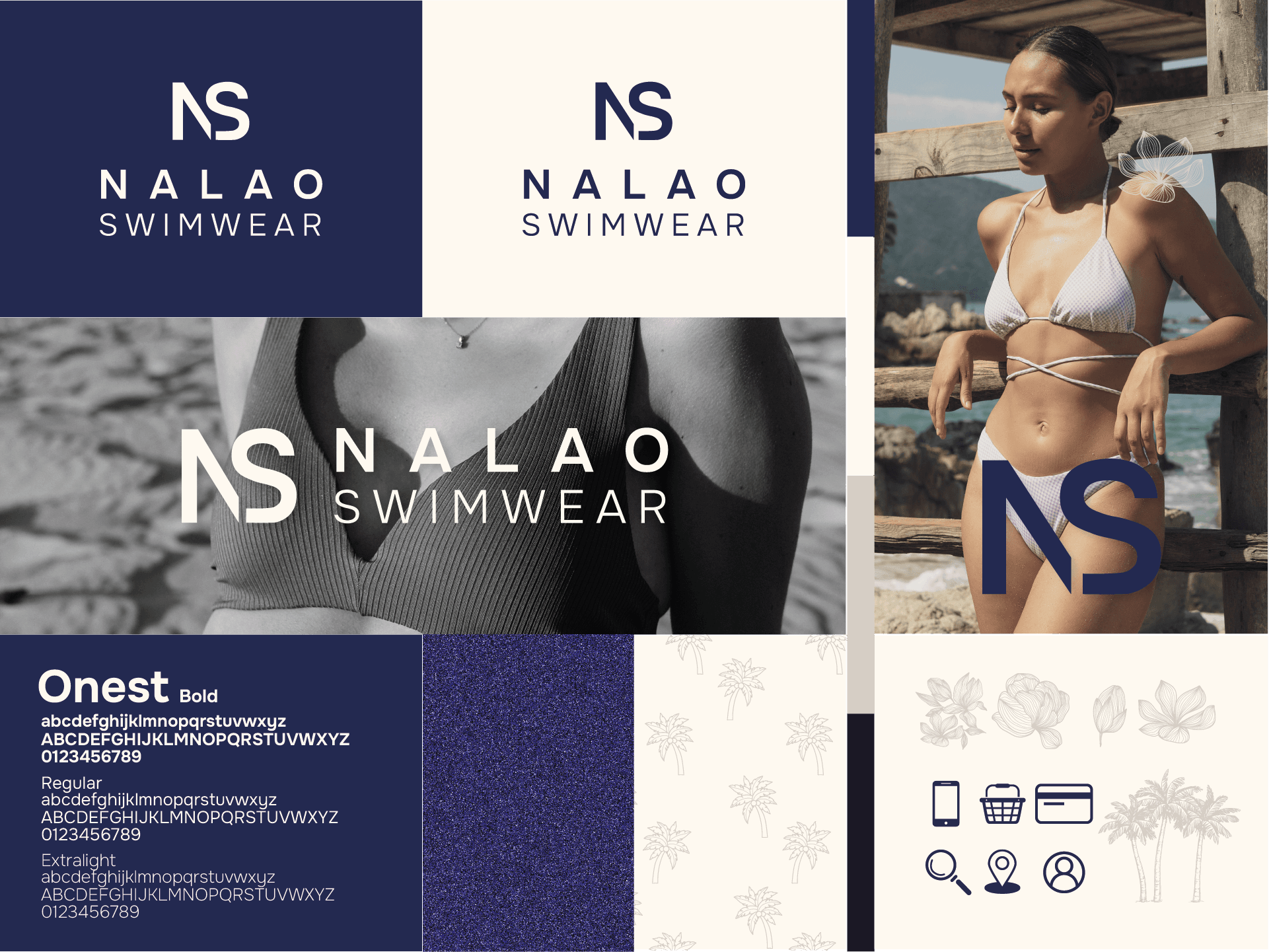 Planche créative de l'identité Nalao Swimwear, réalisée par Katchak
